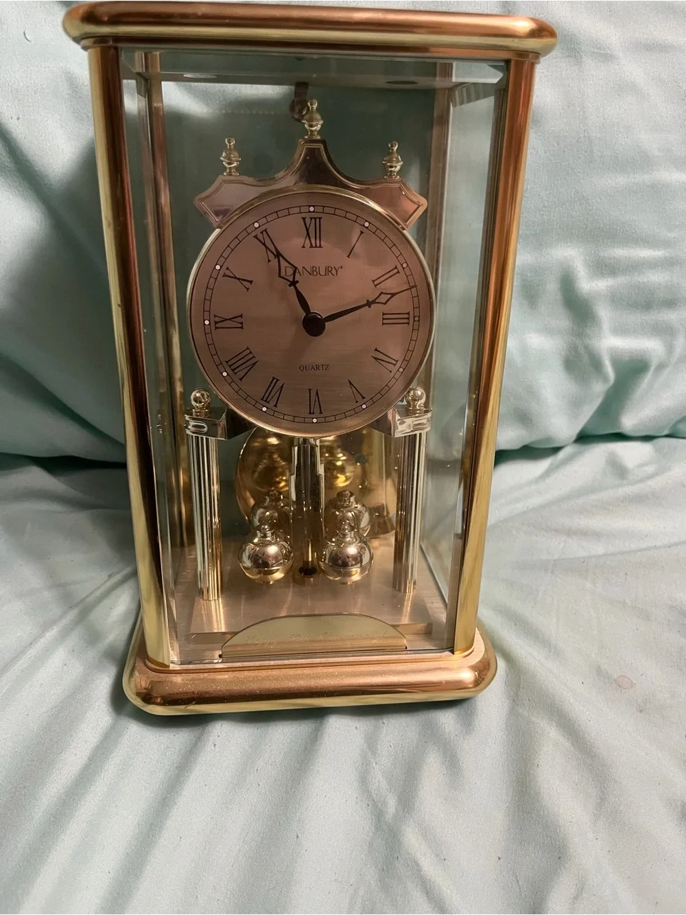 Gold Tone Glass Anniversary Clock - Brass Finish